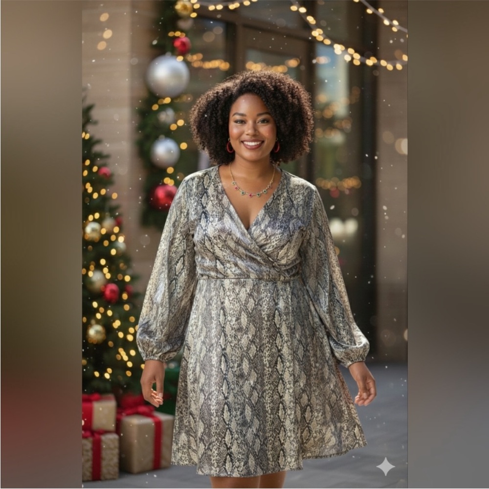 Ava & Viv Snake Print Midi Dress - Gray and Black